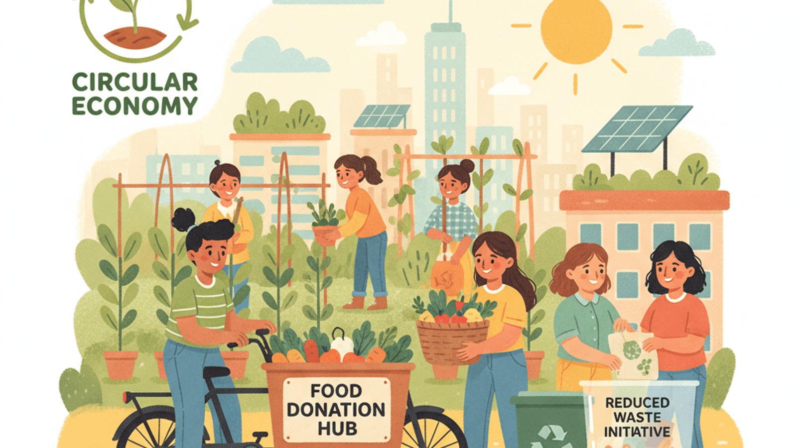 Illustration of food donation and community support